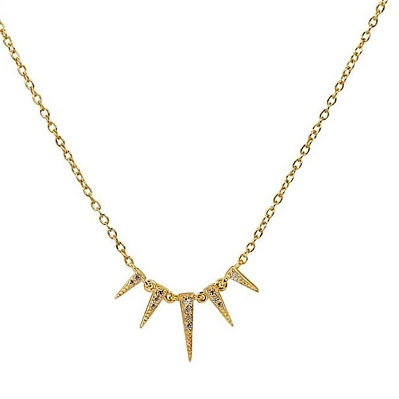 Gold Spike CZ Necklace, Spike Elongate, Minimalist, Dainty Design Fashion - Picture 8 of 9